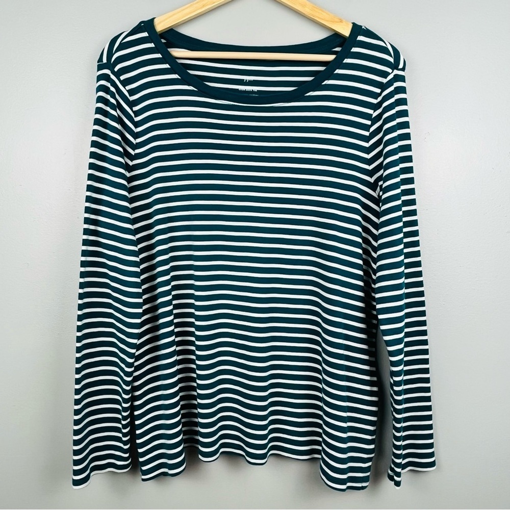 J.Jill jade green & white stripe crewneck long sleeve pima cotton t-shirt, LP.